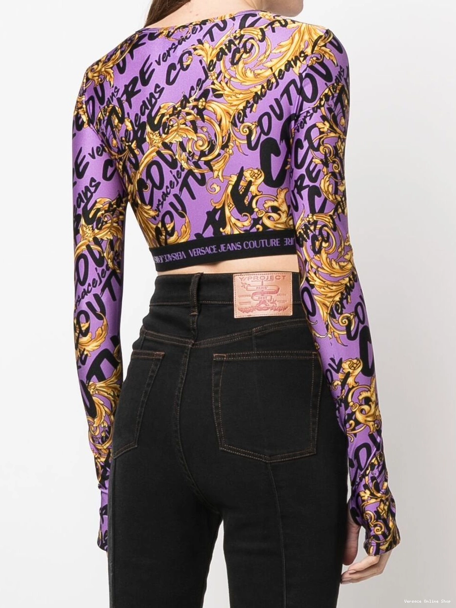 Cheap Couture cropped Garland-print Versace Women Jeans top 0717